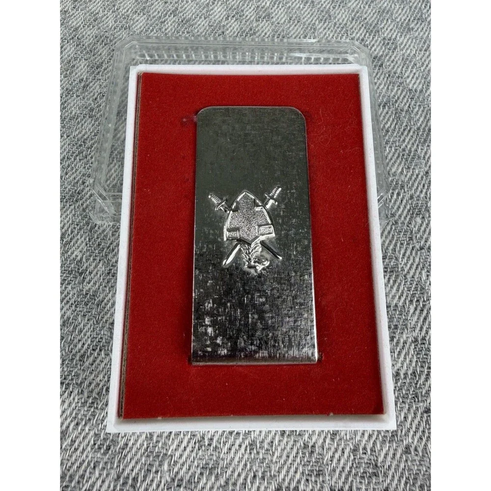 VTG Florentine Money Clip Silver Tone With Eagle Shield And Crossed Swords